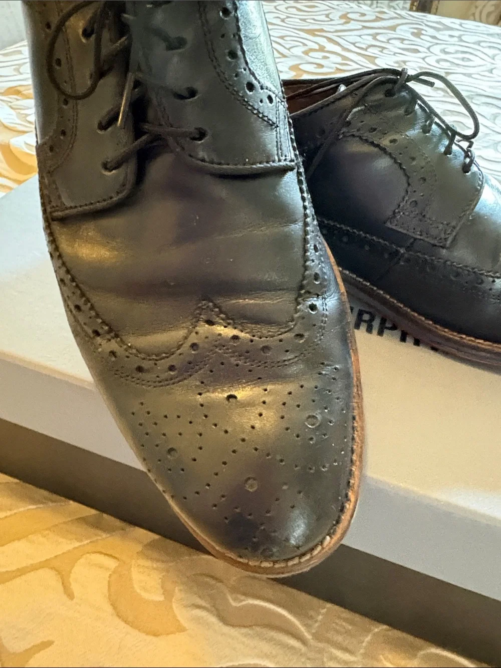 Johnston & Murphy black Leather Brogue Oxfords. Worn in condition